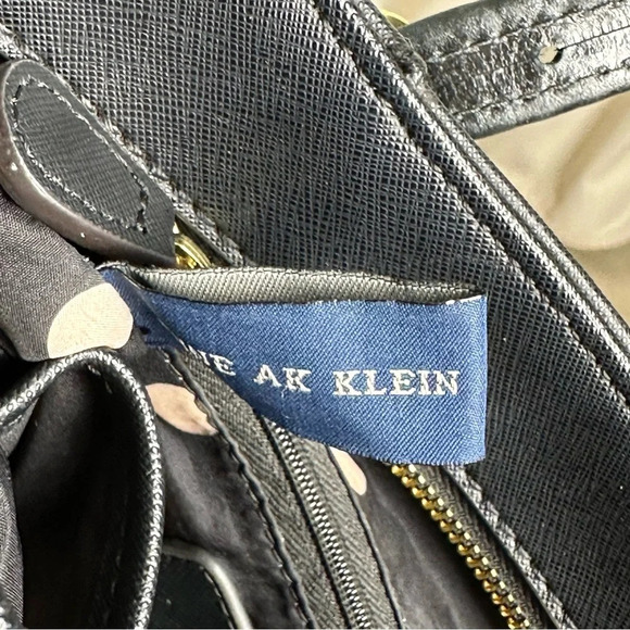 Anne Klein Black Tan Vegan Leather Shoulder Bag Patent Color Block Two Tone Faux - Picture 8 of 10